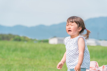 公園で遊ぶ泣く子供（イヤイヤ期）
