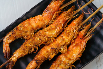 Chinese traditional food charcoal grilled prawns