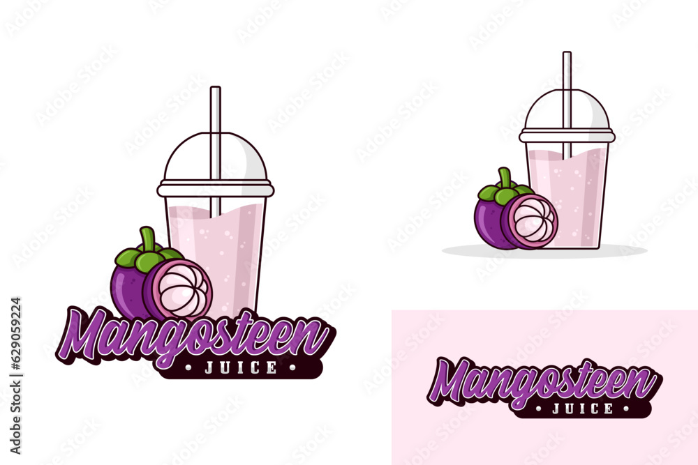 Wall mural mangosteen juice drink logo design illustration collection