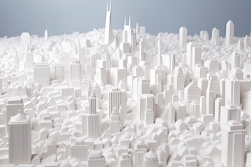 Paper City in the Sky: 3D Illustration of Chicago City Floating in Clouds with White Paper Detailing
