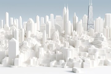 City in the Cloudscape: 3D Illustration of Chicago City with a Whimsical White Paper Effect