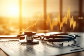 Obraz premium Stethoscope with hospital background and copy space. Medical concept