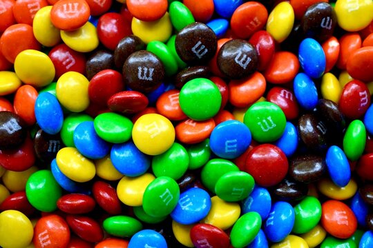 Full frame of colorful M&Ms chocolate candies