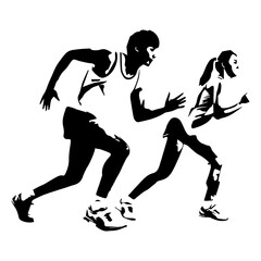 Runner silhouette.Marathon run. Jogging ink drawings