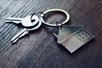 House keys on a wooden table