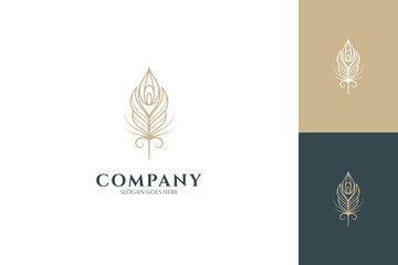 Peacock feather logo with luxury line art design style