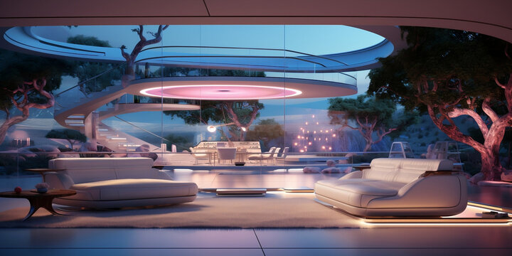 Futuristic Living Room Interior, Home Design