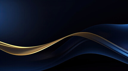 Abstract luxury glowing lines curved overlapping on dark blue background. Template premium award design