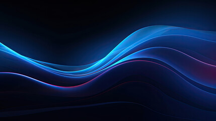 abstract minimal neon background with glowing wavy line. Dark wall illuminated with led lamps. Blue futuristic wallpaper