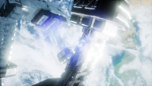 Space Station And Earth. 3D Animation
