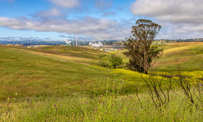 Oil refinery plant down the valley
