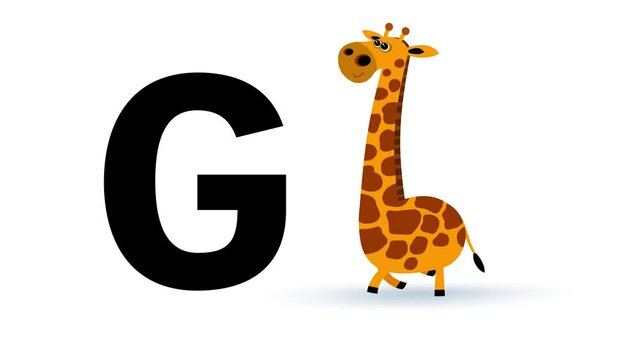 
G letter big black like giraffe cartoon animation. Animal loop. Educational serie with bold style character for children. Good for education movies, presentation, learning alphabet, etc...