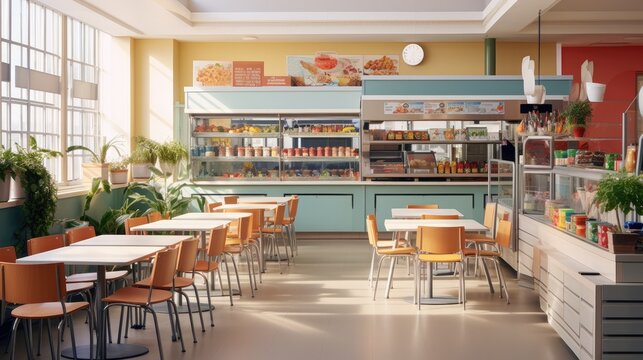 A school canteen showcasing healthy lunch options. Generative AI