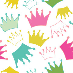 Vector Pastel Solid and Outline Crowns seamless pattern. Perfect for fabric, scrapbooking, wallpaper projects, and paper products.