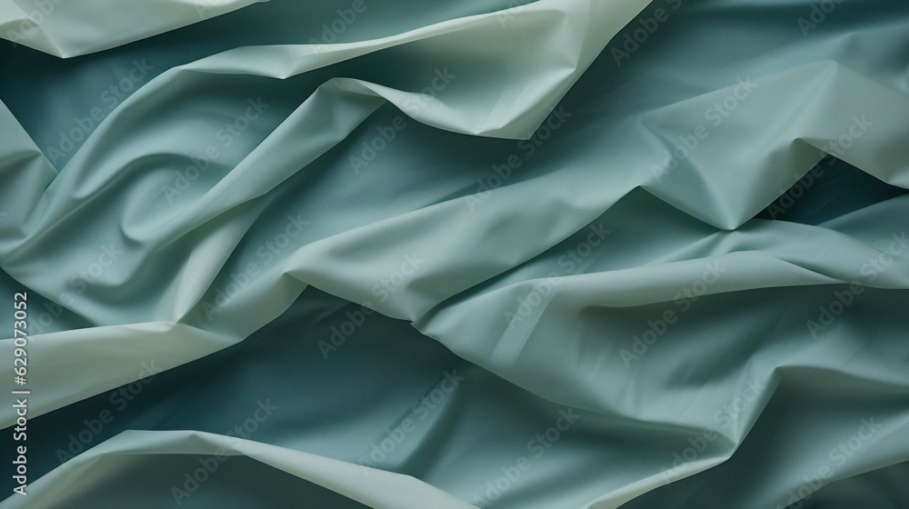 Poster Generative AI : Deep Green and Cream crumpled paper texture in light background