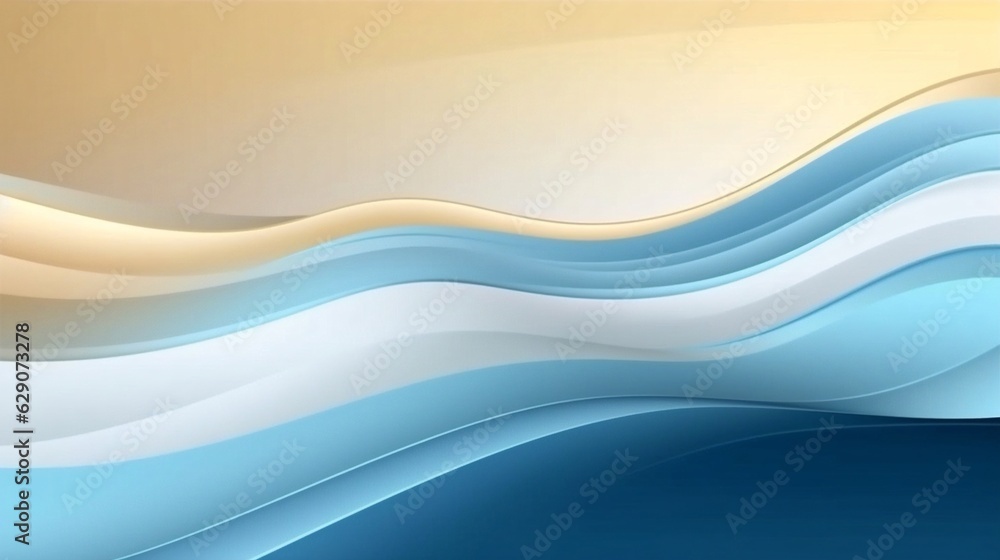 Poster Generative AI : Modern abstract light Sky Blue and Sand background vector. Elegant circle shape design with golden line.