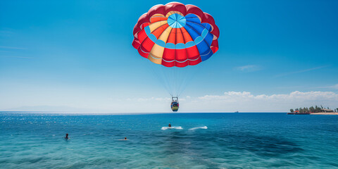 The sea and beautiful sky of Rayong Thailand is popular among people in play activity Parachute, Beautiful nature background  
