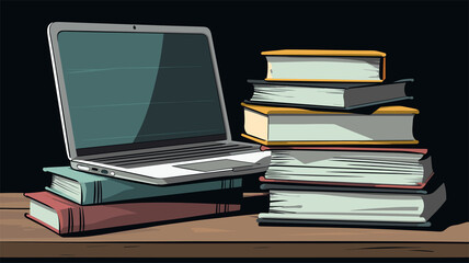 stack of books and laptop