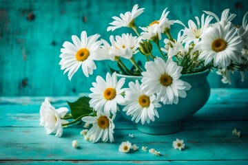bouquet of daisies on a wooden table
