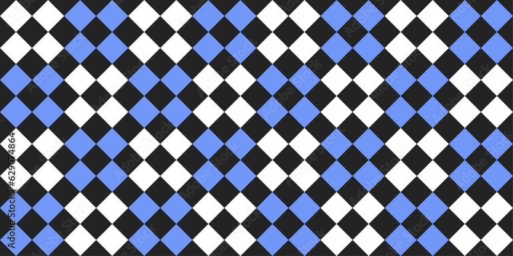 Poster checkered blue-white pattern. rhombuses are chess, a simple alternating pattern. design for textile,