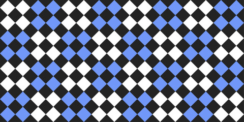 Checkered blue-white pattern. Rhombuses are chess, a simple alternating pattern. Design for textile, pillows, clothing, background, wrapping, notebooks.