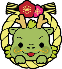 年賀状素材　辰年のイラストしめ縄（しめ飾り）
