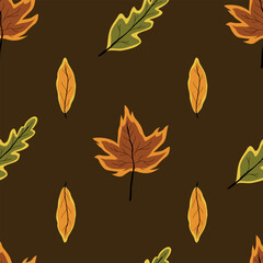 Obraz premium Creative Autumn Seamless Pattern With Simple Leaves And Plants, Vector Illustration