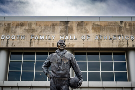 Lawrence, Kansas, USA - 7.20.2023 - Statue of Phog Allen in front of the University basketball arena. 