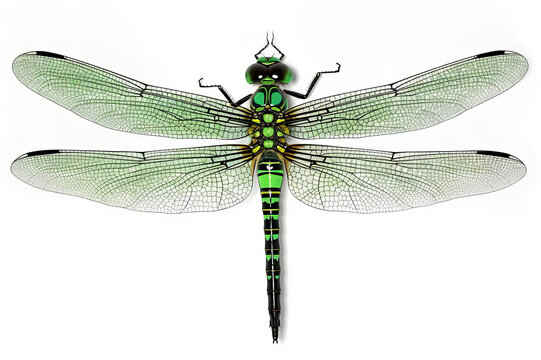 Green Snake tail Dragonfly Insect On White Background, Generative Ai