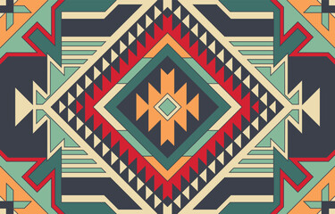 Navajo tribal vector seamless pattern. Native American ornament. Ethnic South Western decor style. Boho geometric ornament. Vector seamless pattern. Mexican blanket, rug. Woven carpet - obrazy, fototapety, plakaty