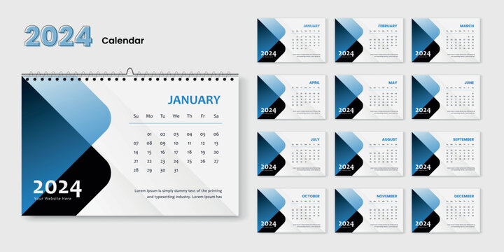 Happy New Year 2024 Calendar Design Modern Template, Wall and Desk Calendar Design