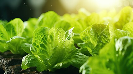 Fresh Cos Romaine Lettuce The organic Green Cos Lettuce in the home garden in the evening Fresh vegetable in the garden. Healthy food for weight loss concept High fiber and High vitamin. Green salad