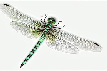 Green Snake tail Dragonfly Insect On White Background, Generative Ai