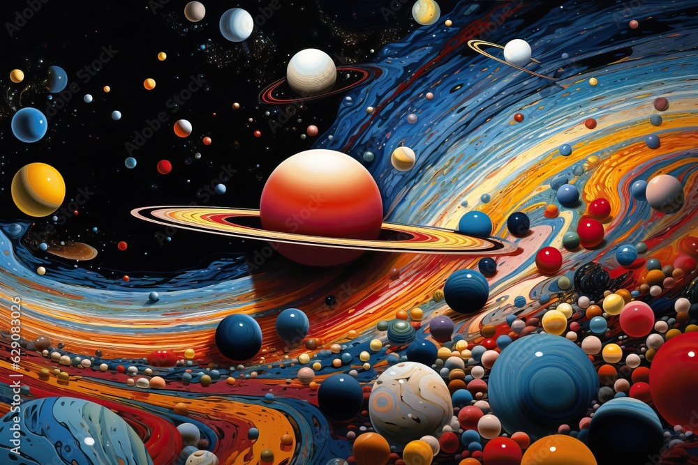 Wall mural planetary system 3d illustration of planets, in the style of colorful biomorphic forms planet and so