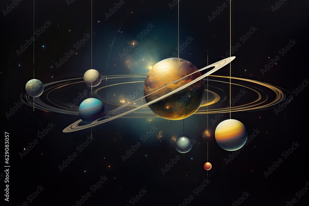 Canvas Prints planetary system 3d illustration of planets, in the style of colorful biomorphic forms planet and so