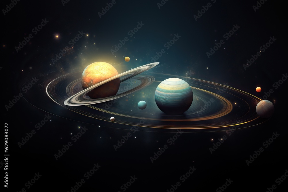 Wall mural planetary system 3d illustration of planets, in the style of colorful biomorphic forms planet and so