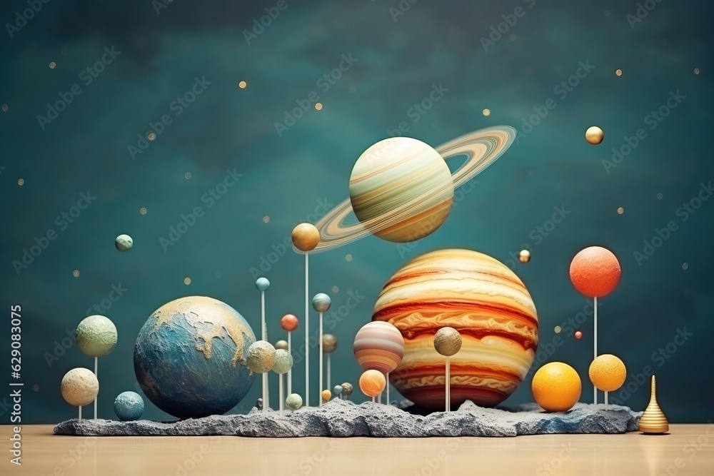 Wall mural planetary system 3d illustration of planets, in the style of colorful biomorphic forms planet and so