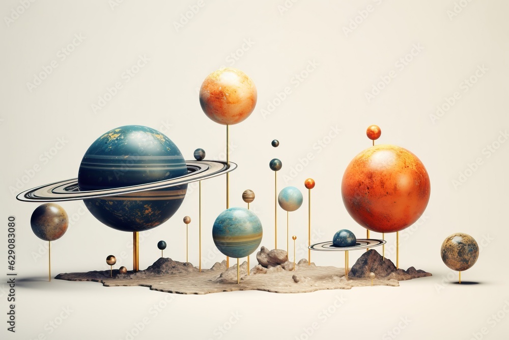 Wall mural planetary system 3d illustration of planets, in the style of colorful biomorphic forms planet and so