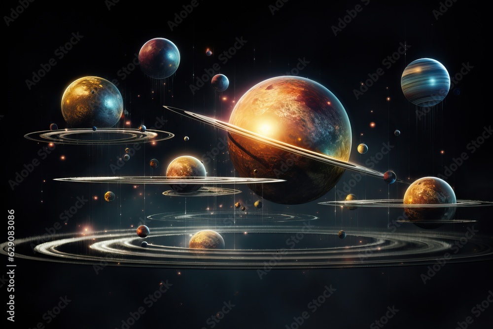 Wall mural planetary system 3d illustration of planets, in the style of colorful biomorphic forms planet and so