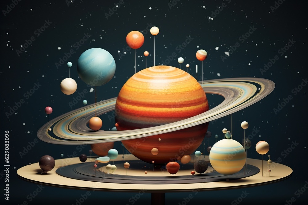 Wall mural planetary system 3d illustration of planets, in the style of colorful biomorphic forms planet and so
