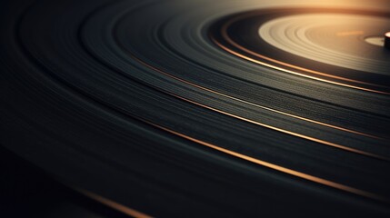 Close-up of a vinyl record's grooves. Generative AI