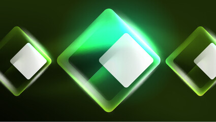 Abstract background landing page, geometric shape illuminated with glowing neon light on dark background. Futuristic city lights concept