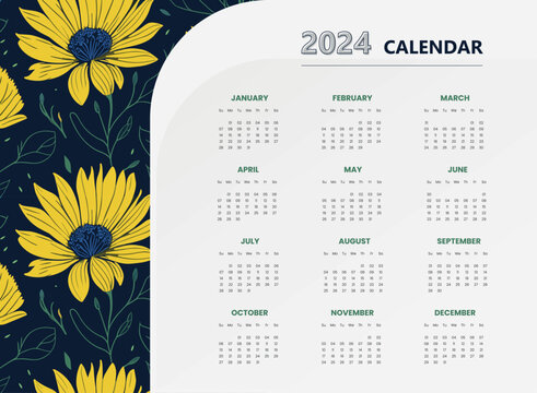 Happy New Year 2024 Calendar Design Modern Template, Wall and Desk Calendar Design