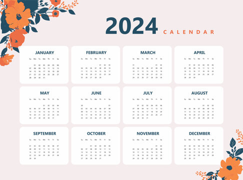 Happy New Year 2024 Calendar Design Modern Template, Wall and Desk Calendar Design