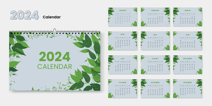 Happy New Year 2024 Calendar Design Modern Template, Wall and Desk Calendar Design