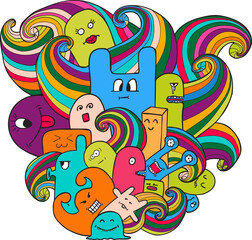 colorful cartoon doodle vector art