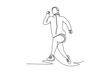One continuous line drawing of happy people running fast, hurrying and hunting concept. Doodle vector illustration in simple linear style. 