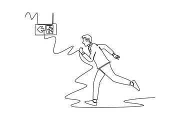 One continuous line drawing of happy people running fast, hurrying and hunting concept. Doodle vector illustration in simple linear style. 
