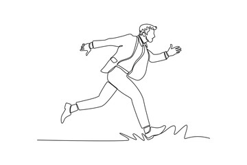 One continuous line drawing of happy people running fast, hurrying and hunting concept. Doodle vector illustration in simple linear style. 
