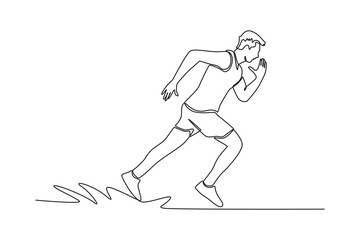 One continuous line drawing of happy people running fast, hurrying and hunting concept. Doodle vector illustration in simple linear style. 